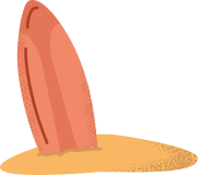 graphic of surf board in sand