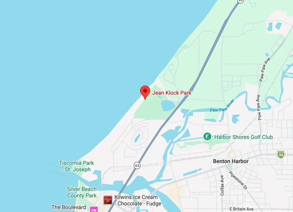 location pin dropped on the map over jean klock beach
